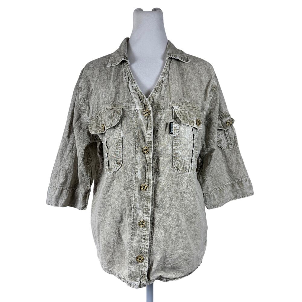 Vintage ‘90s Honey-Komb Grayish Beige Relaxed Fit 3/4 Sleeve Shirt